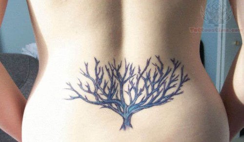 Beautiful Blue Tree Lower Back Tattoo